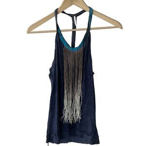 Free People Tank Top Size Small Ombre Dyed Fringe Racerback Festival Boho Rodeo